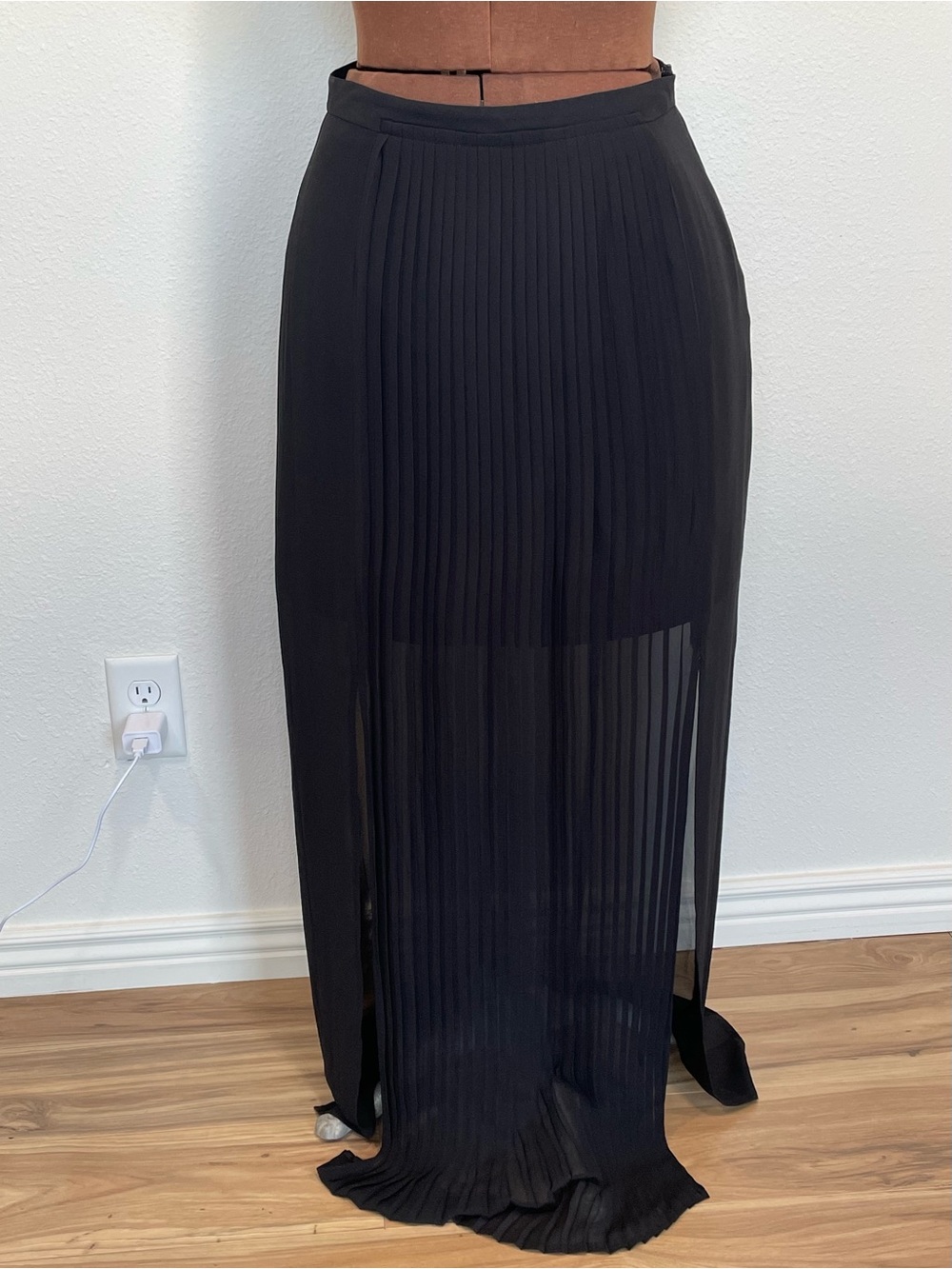 Love Black Sheer Pleated Maxi Skirt